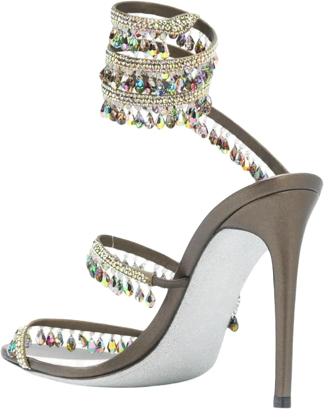 Rhinestone Tassel Wrap Around High Heels Stiletto Sandals for Women,Women's Colorful Diamonds Twist Around Open Round Toe Lace up Heeled Sandals Date Banquet Dress Wedding Prom High Heeled Shoes
