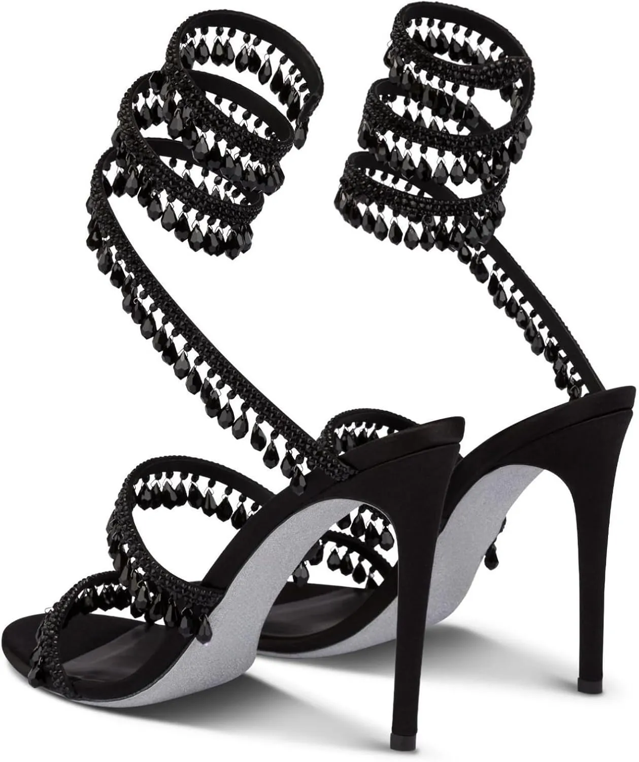 Rhinestone Tassel Wrap Around High Heels Stiletto Sandals for Women,Women's Colorful Diamonds Twist Around Open Round Toe Lace up Heeled Sandals Date Banquet Dress Wedding Prom High Heeled Shoes