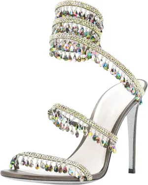 Rhinestone Tassel Wrap Around High Heels Stiletto Sandals for Women,Women's Colorful Diamonds Twist Around Open Round Toe Lace up Heeled Sandals Date Banquet Dress Wedding Prom High Heeled Shoes