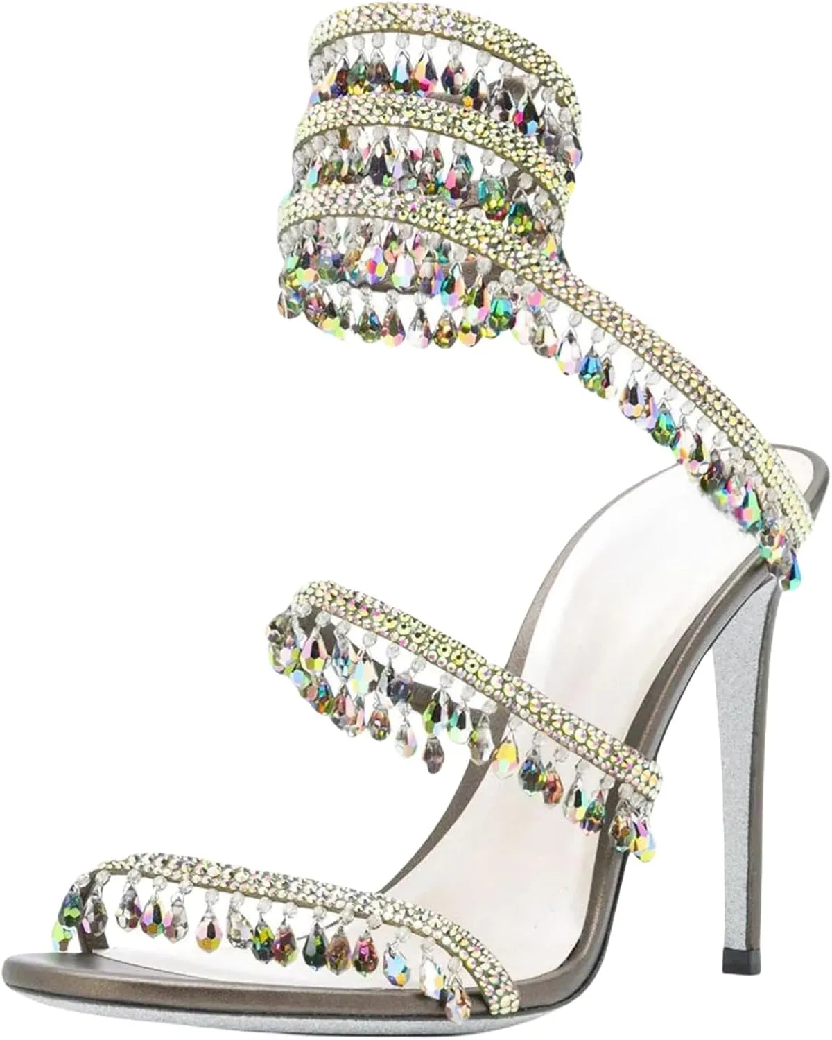 Rhinestone Tassel Wrap Around High Heels Stiletto Sandals for Women,Women's Colorful Diamonds Twist Around Open Round Toe Lace up Heeled Sandals Date Banquet Dress Wedding Prom High Heeled Shoes