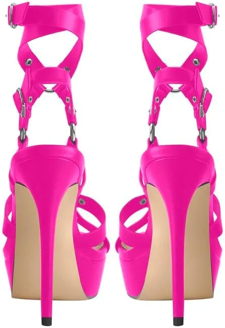 richealnini Platform Heel Sandals for Women Ankle Straps Buckles Stiletto High Heels