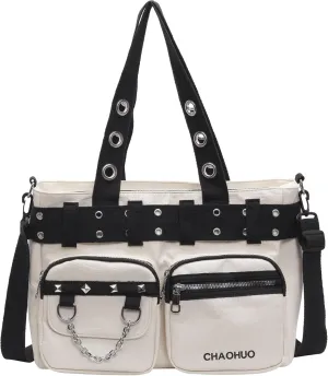 Rivet Crossbody Tote Bags for Women Black Punk Faux Leather Hobo Rivet Bag