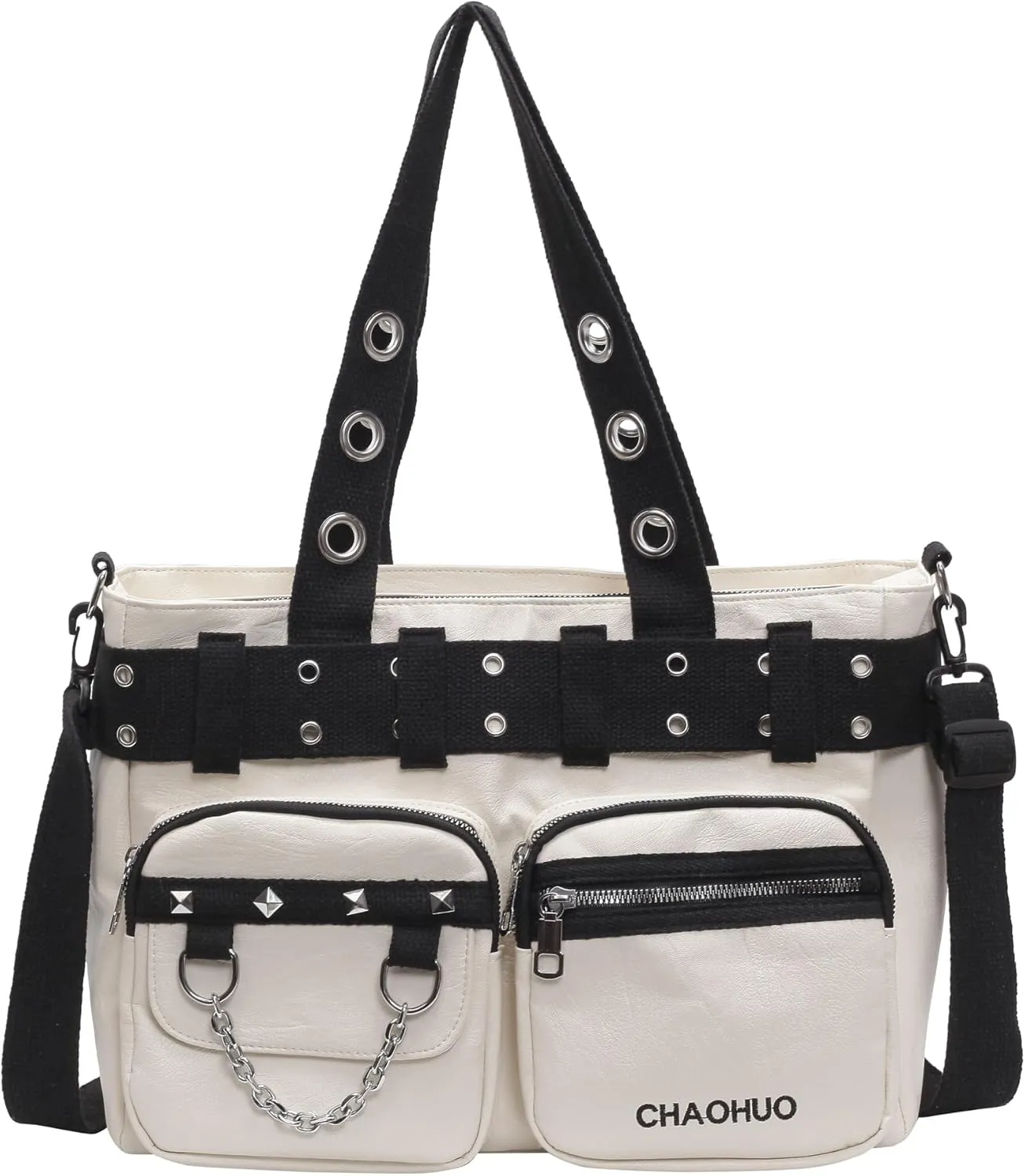 Rivet Crossbody Tote Bags for Women Black Punk Faux Leather Hobo Rivet Bag