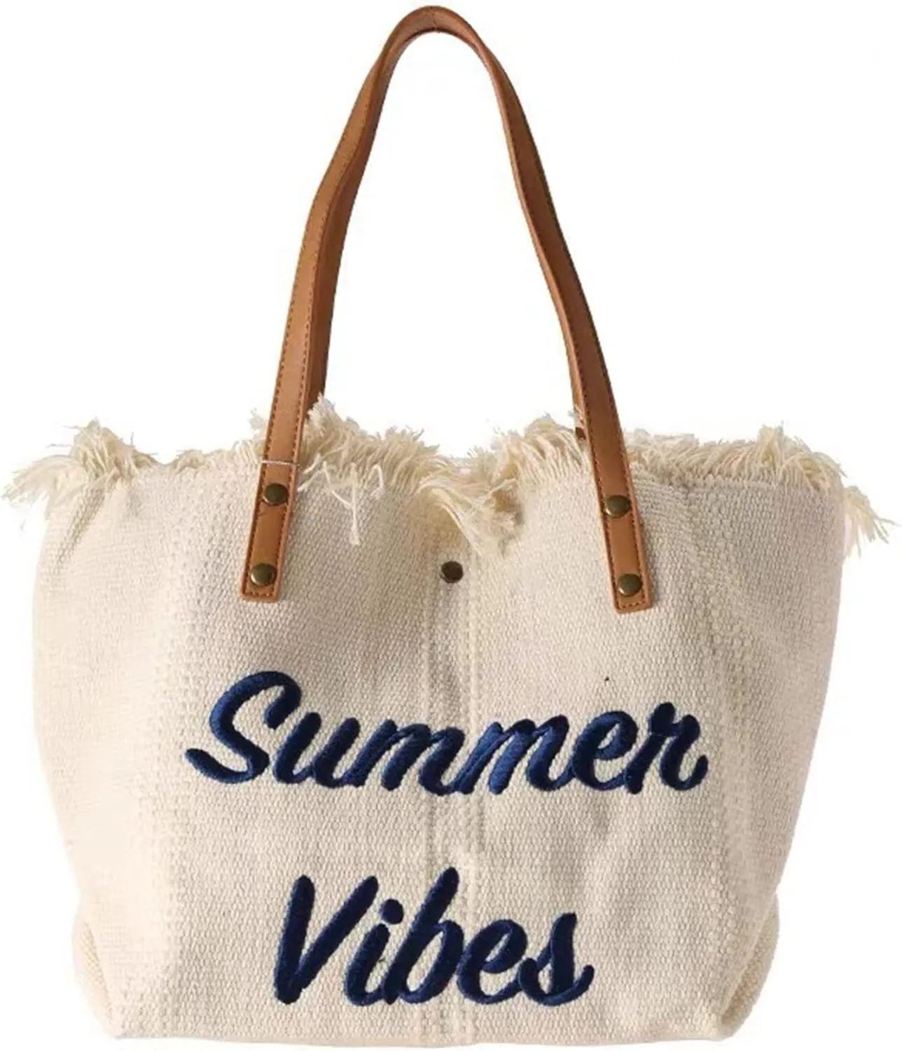 Rong Shop Women Large Beach Canvas Tote Bag Summer Vibes Beach Bag Big Capacity Tassel Handbag