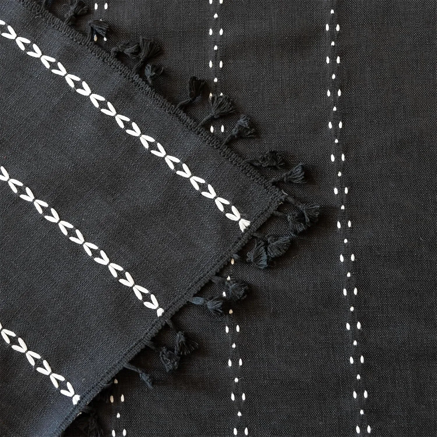 RoomTalks Black Boho Farmhouse Curtains for Bedroom Living Room 84 Inch Length 2 Panles, French Country Halloween Gothic Cute Textured Window Curtain Panels Bohemian Vintage Tassel Draperies
