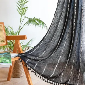 RoomTalks Black Boho Farmhouse Curtains for Bedroom Living Room 84 Inch Length 2 Panles, French Country Halloween Gothic Cute Textured Window Curtain Panels Bohemian Vintage Tassel Draperies