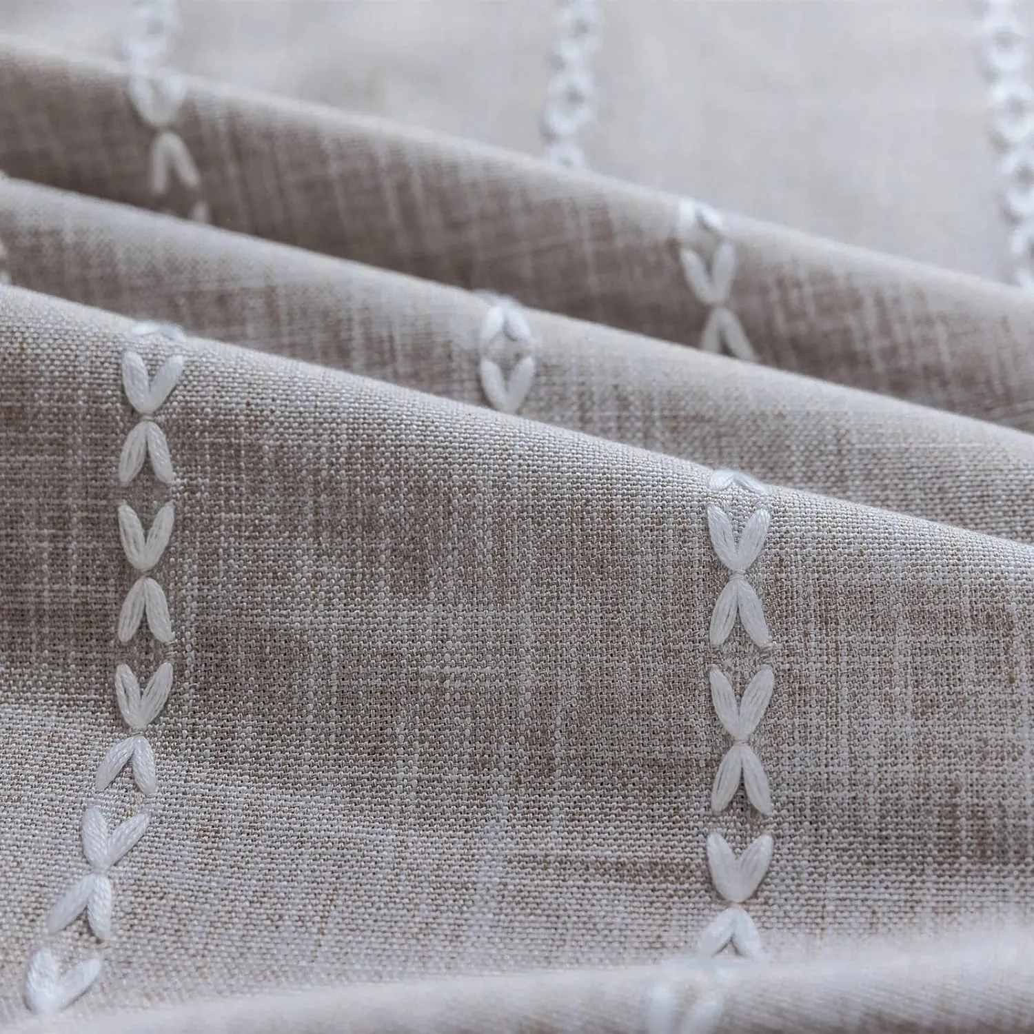 RoomTalks Boho Farmhouse Curtains for Bedroom Living Room 84 Inch Length in Tan French Cabin Rustic Country Cute Cotton Polyester Window Curtain Panels Bohemian Chic Tassel Draperies, 84’’L x 52’’W