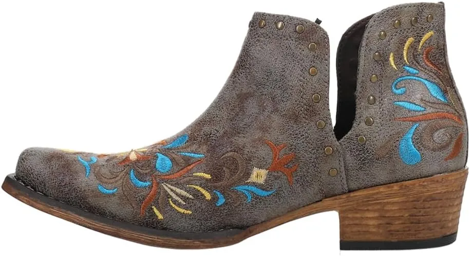 ROPER Womens Ava Embroidered Snip Toe Casual Boots Ankle Low Heel 1-2" - Grey