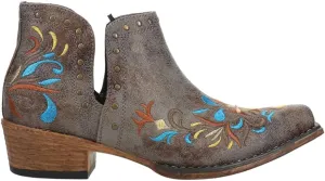 ROPER Womens Ava Embroidered Snip Toe Casual Boots Ankle Low Heel 1-2" - Grey