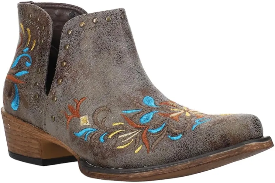 ROPER Womens Ava Embroidered Snip Toe Casual Boots Ankle Low Heel 1-2" - Grey