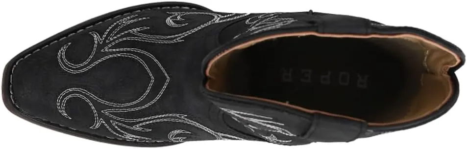 ROPER Womens Riley Shorty Embroidered Snip Toe Casual Boots Ankle Low Heel 1-2" - Black