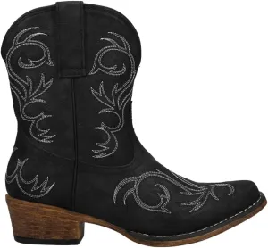ROPER Womens Riley Shorty Embroidered Snip Toe Casual Boots Ankle Low Heel 1-2" - Black