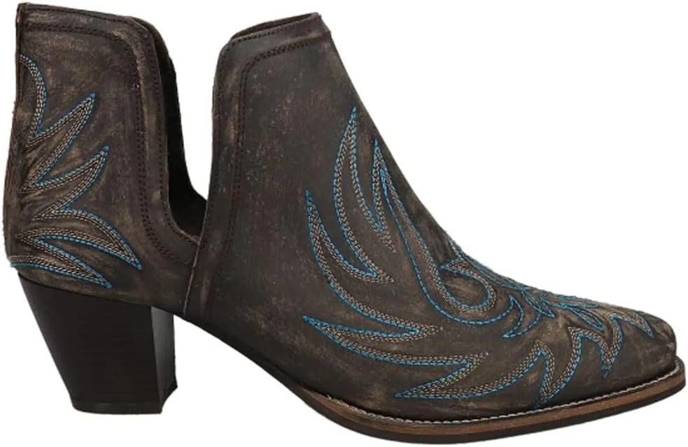 ROPER Womens Rowdy Embroidery Pointed Toe Casual Boots Ankle Mid Heel 2-3" - Brown