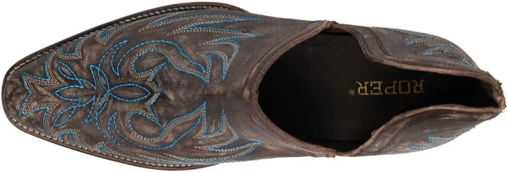 ROPER Womens Rowdy Embroidery Pointed Toe Casual Boots Ankle Mid Heel 2-3" - Brown