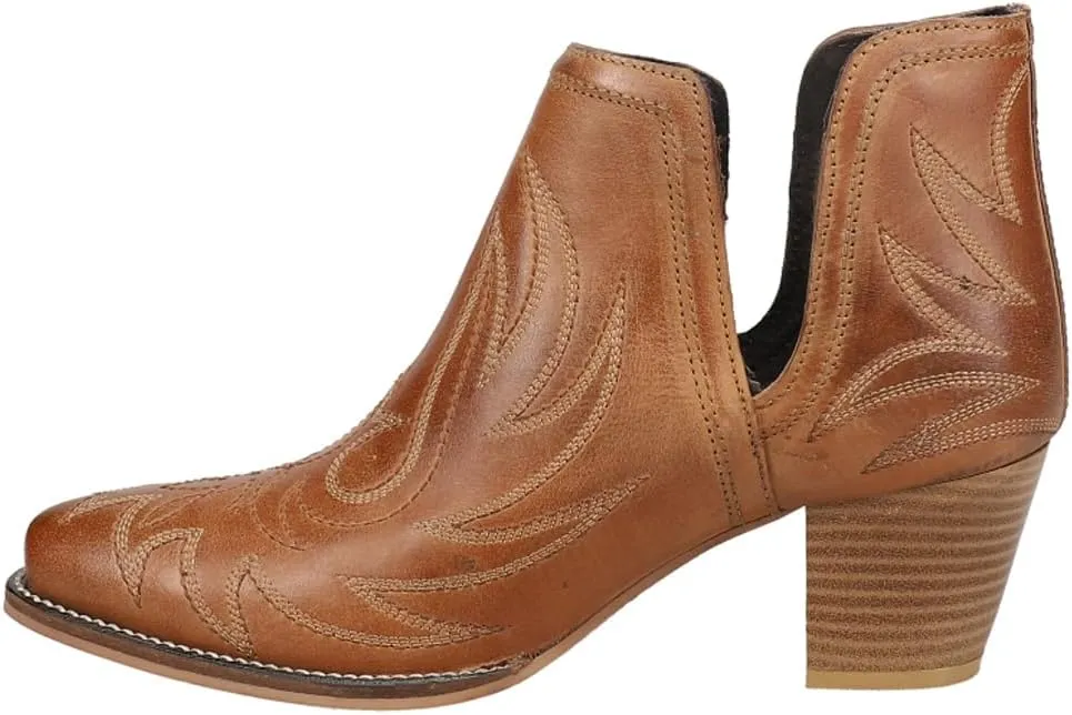 ROPER Womens Rowdy Embroidery Pointed Toe Casual Boots Ankle Mid Heel 2-3" - Brown