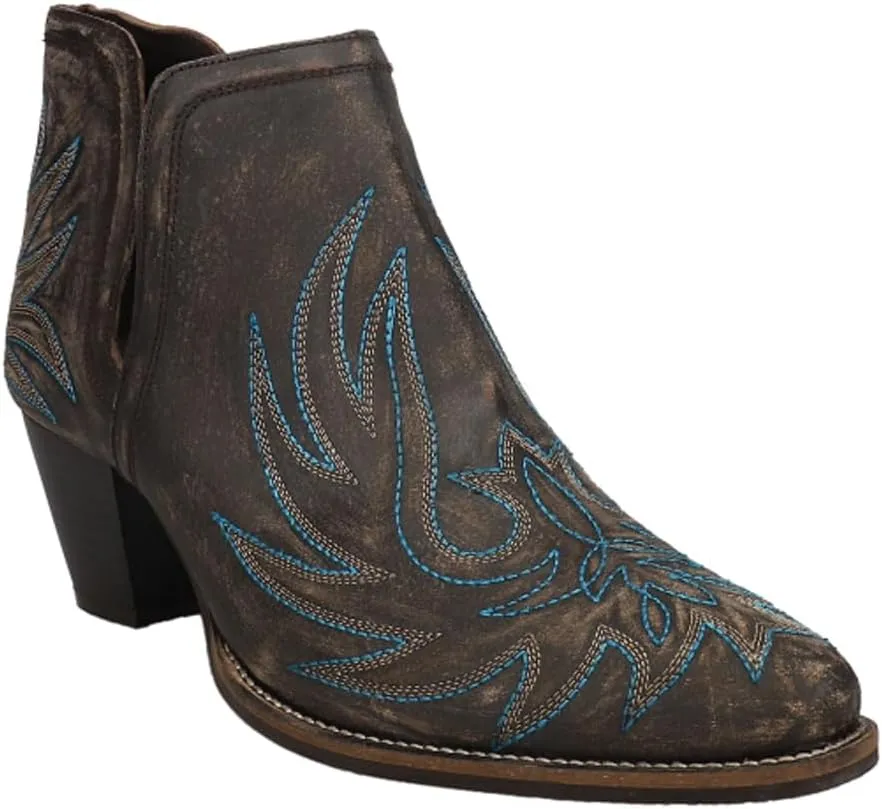 ROPER Womens Rowdy Embroidery Pointed Toe Casual Boots Ankle Mid Heel 2-3" - Brown
