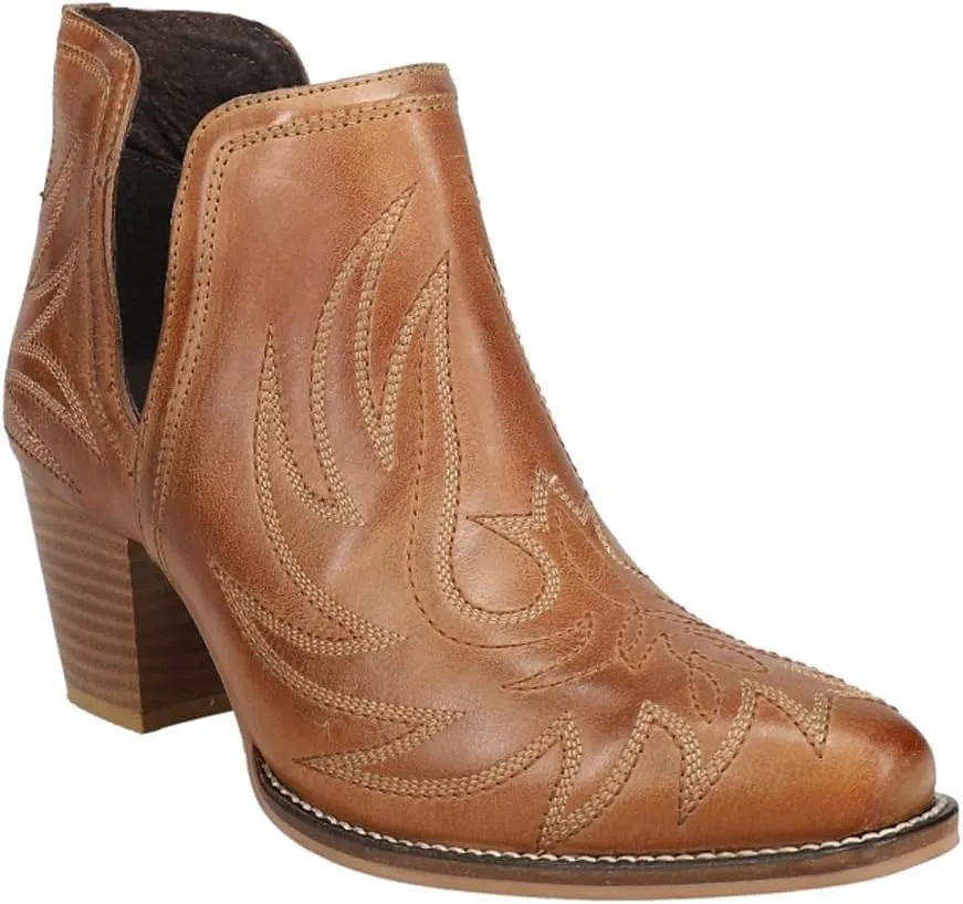 ROPER Womens Rowdy Embroidery Pointed Toe Casual Boots Ankle Mid Heel 2-3" - Brown