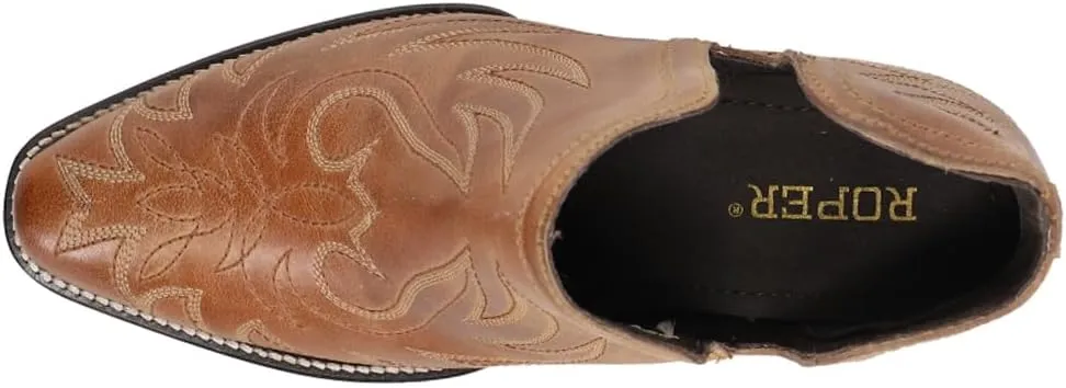 ROPER Womens Rowdy Embroidery Pointed Toe Casual Boots Ankle Mid Heel 2-3" - Brown