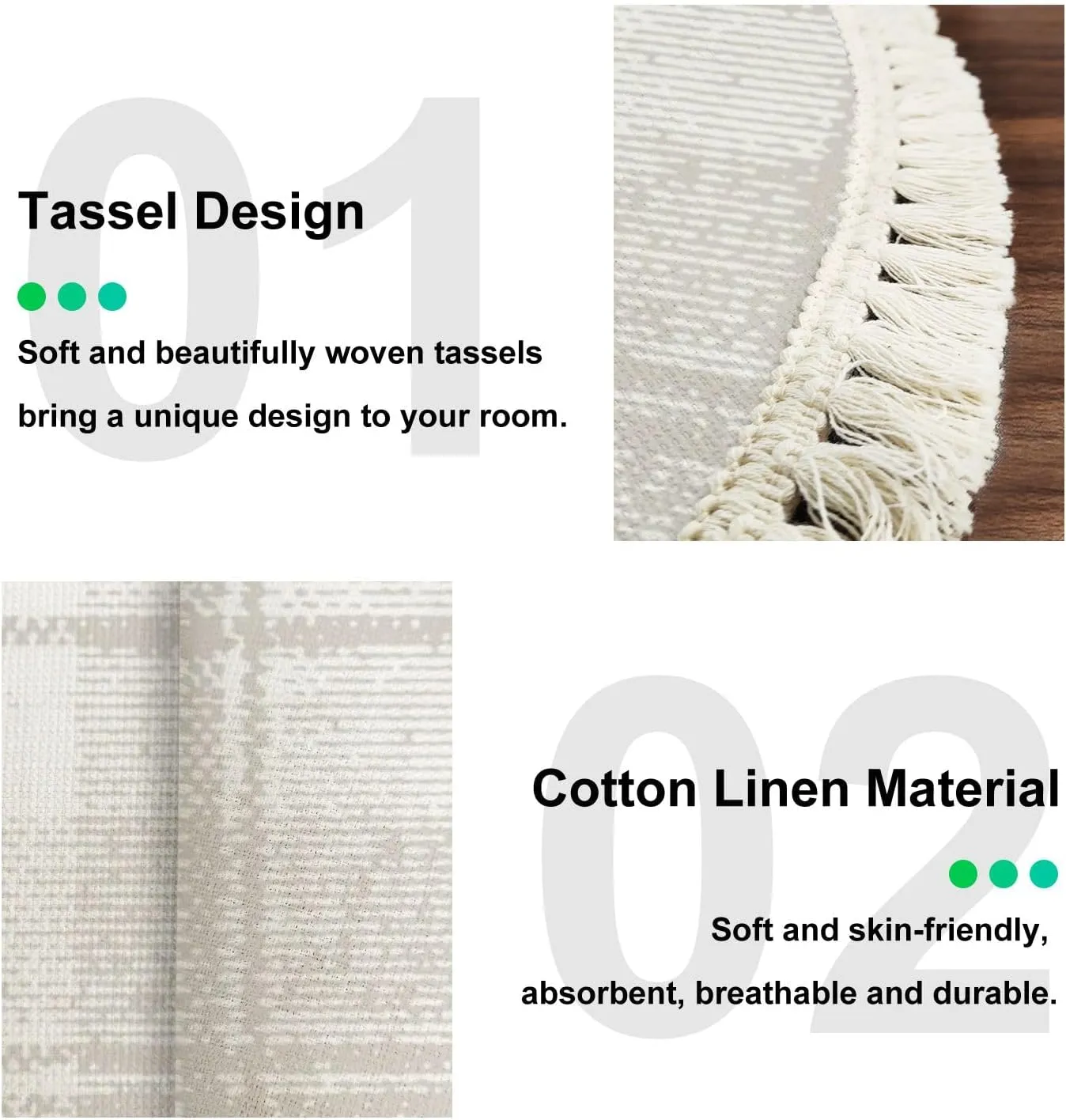Round Boho Area Rug Trend Seamless Lines Plaid Washed Texture Seamless Pattern Fall Winter Tassels Linen Rug Woven Carpet Minimalist Home Decor for Living Room Bathroom Bedroom Patio Outdoor 6ft