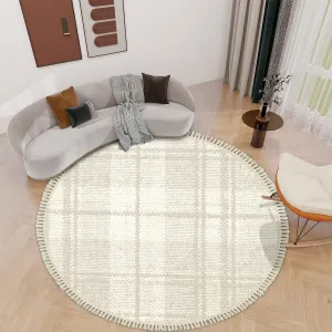 Round Boho Area Rug Trend Seamless Lines Plaid Washed Texture Seamless Pattern Fall Winter Tassels Linen Rug Woven Carpet Minimalist Home Decor for Living Room Bathroom Bedroom Patio Outdoor 6ft