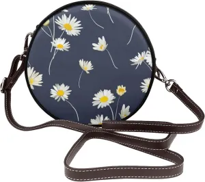 Round Crossbody Bags for Women, Faux Leather Circle Purse Zipper Small Shoulder Bag with Adjustable Straps