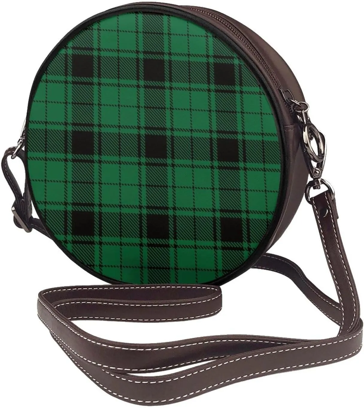 Round Crossbody Bags for Women, Faux Leather Circle Purse Zipper Small Shoulder Bag with Adjustable Straps