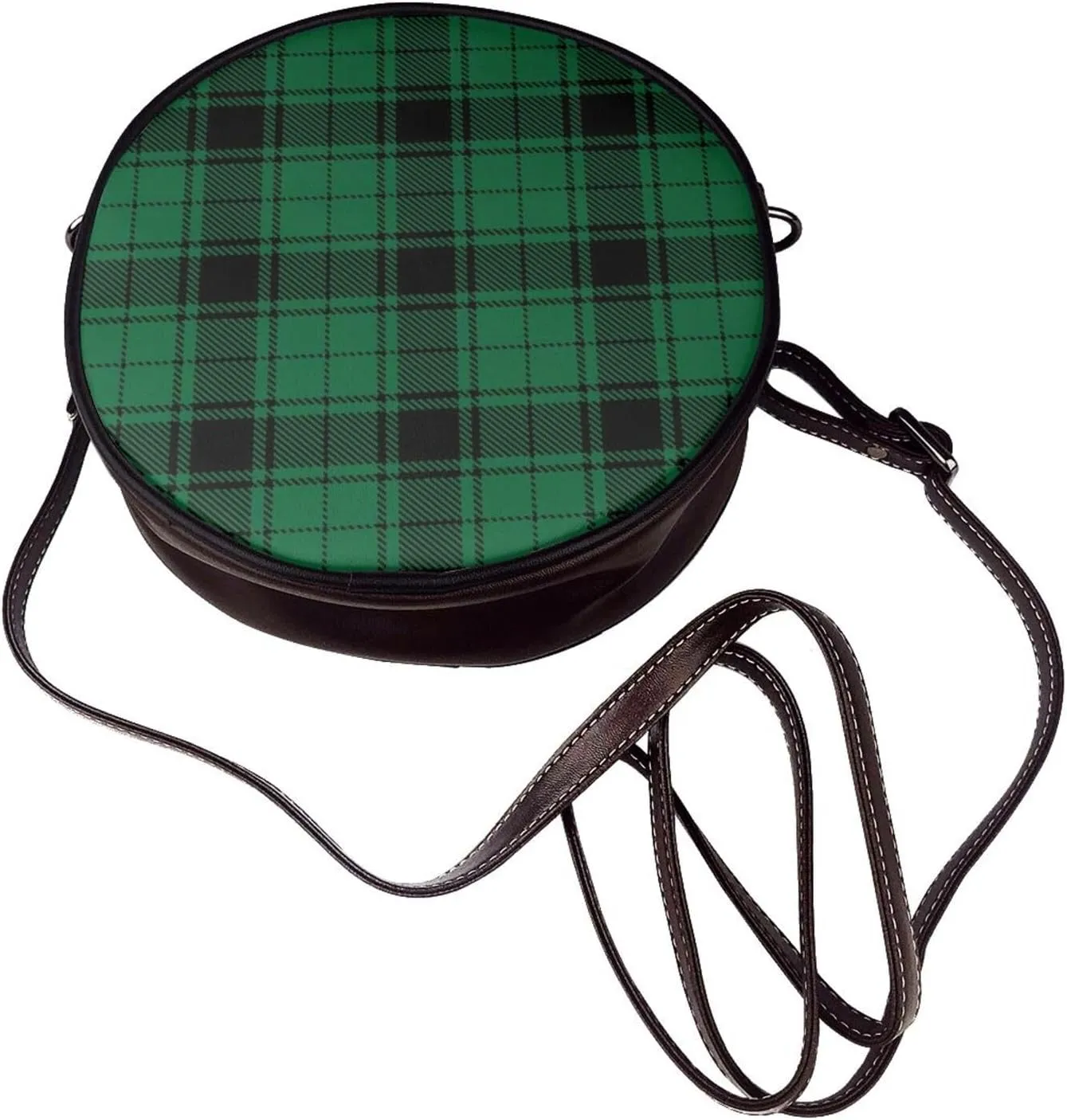 Round Crossbody Bags for Women, Faux Leather Circle Purse Zipper Small Shoulder Bag with Adjustable Straps