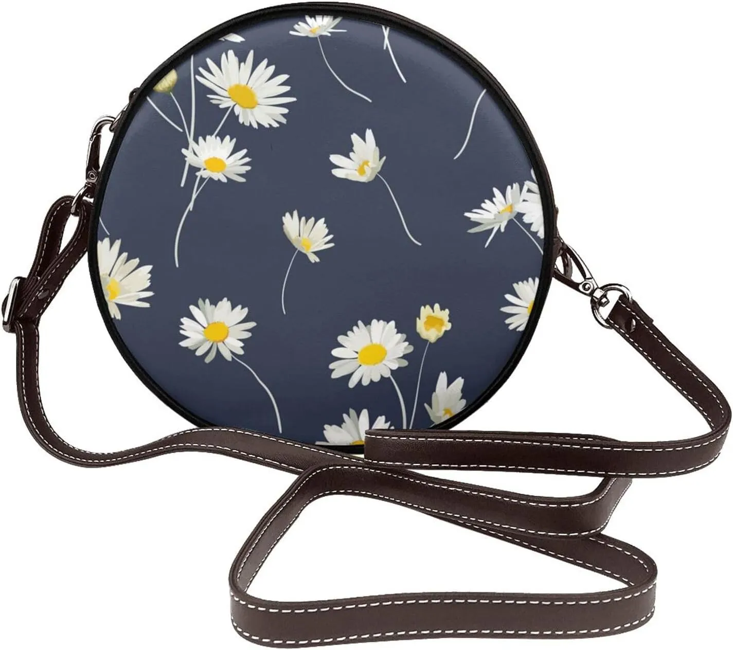 Round Crossbody Bags for Women, Faux Leather Circle Purse Zipper Small Shoulder Bag with Adjustable Straps