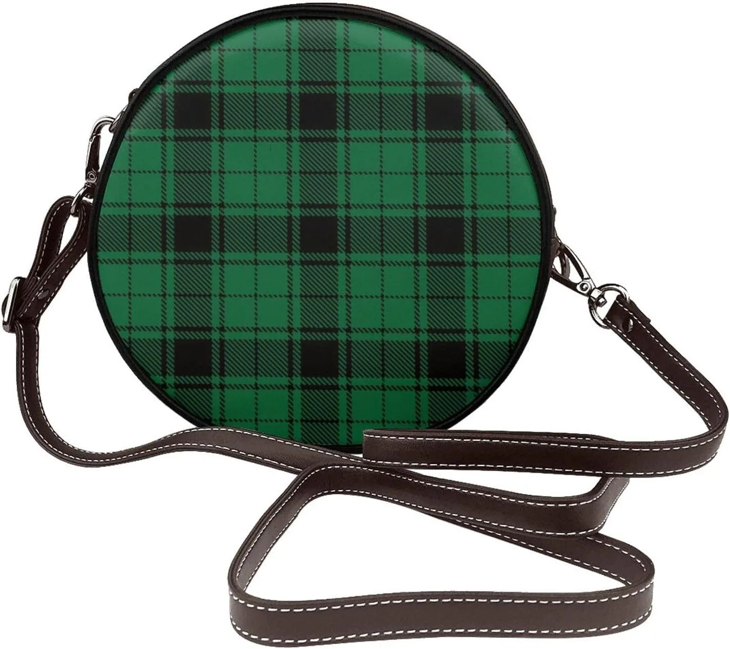 Round Crossbody Bags for Women, Faux Leather Circle Purse Zipper Small Shoulder Bag with Adjustable Straps