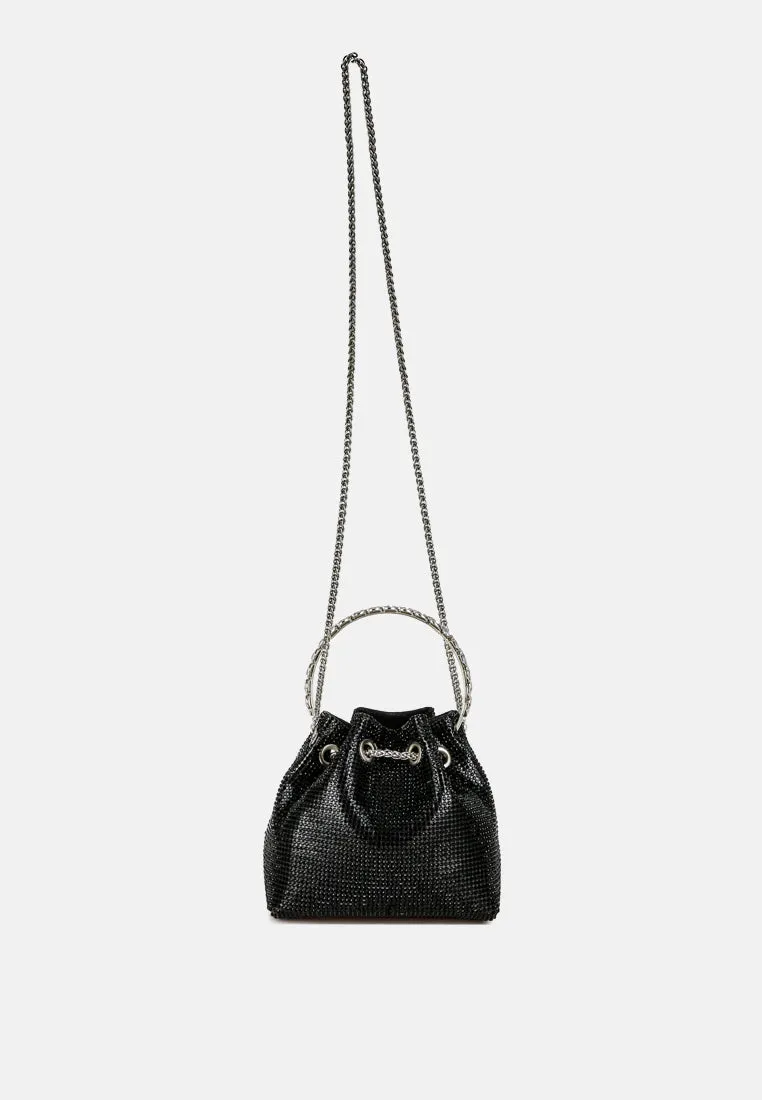 Round Handle Rhinestone Bucket Bag By RAG