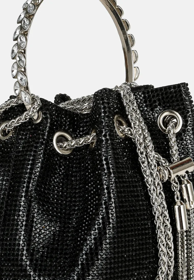 Round Handle Rhinestone Bucket Bag By RAG