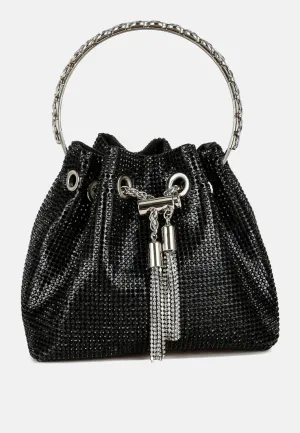 Round Handle Rhinestone Bucket Bag By RAG