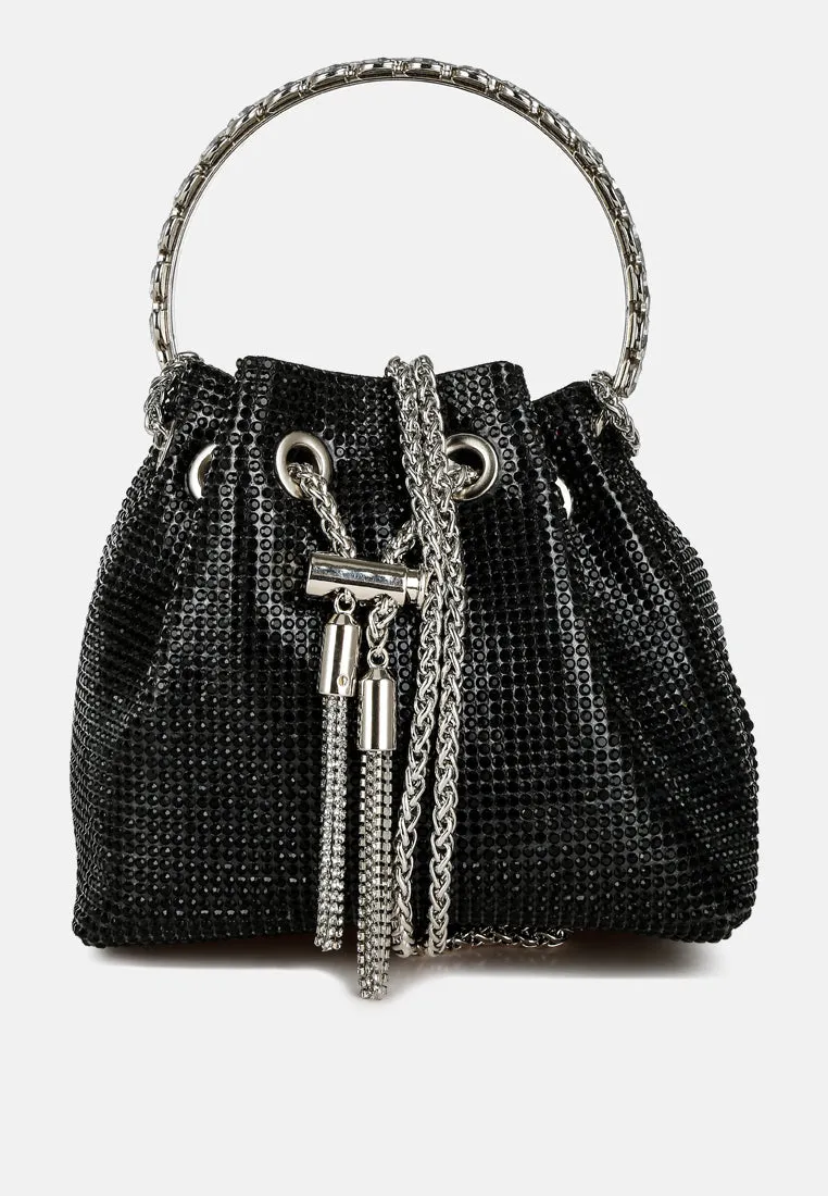 Round Handle Rhinestone Bucket Bag By RAG