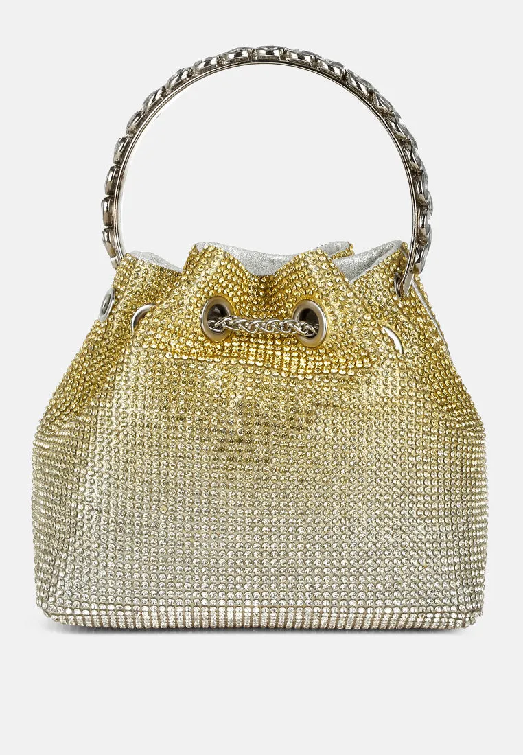 Round Handle Rhinestone Bucket Bag By RAG