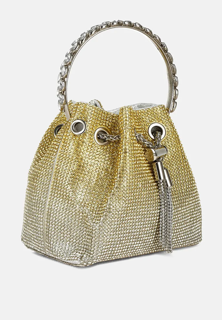 Round Handle Rhinestone Bucket Bag By RAG