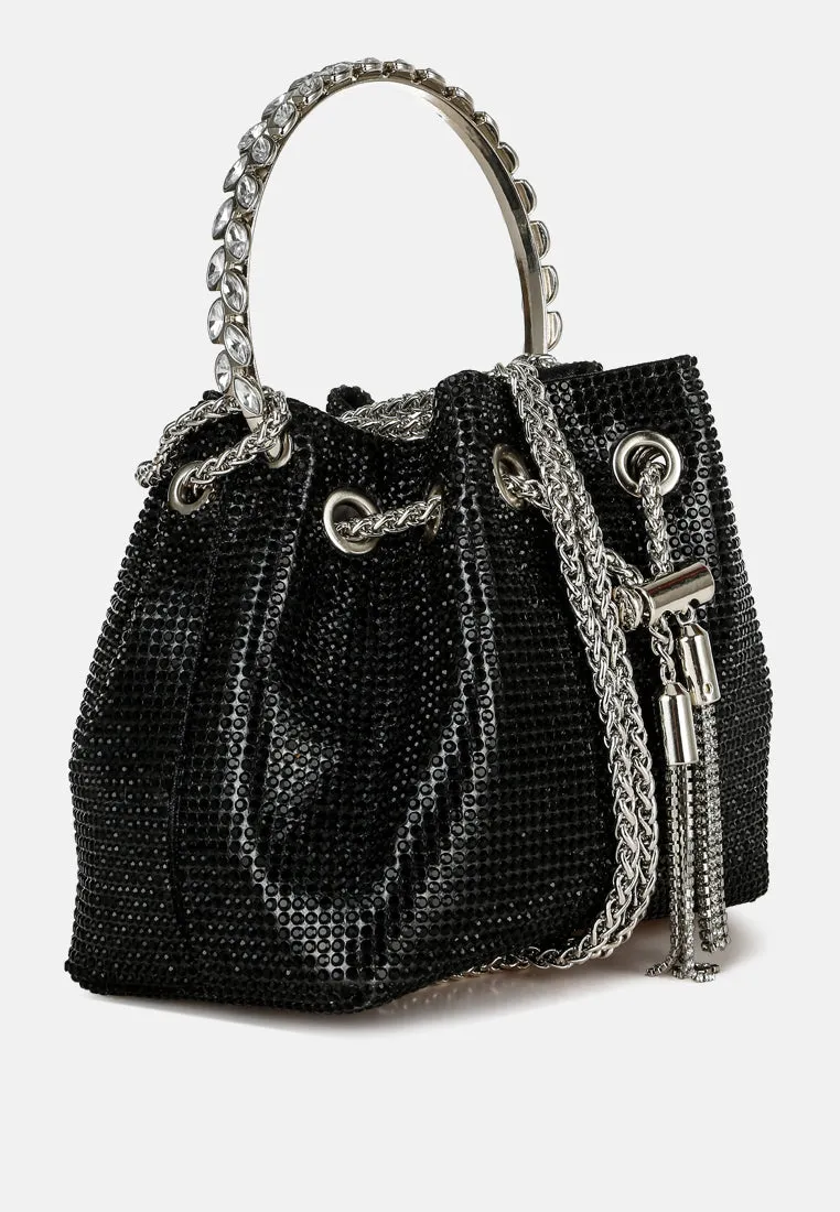 Round Handle Rhinestone Bucket Bag By RAG