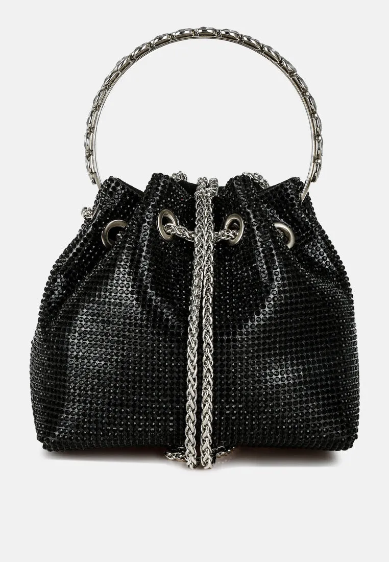 Round Handle Rhinestone Bucket Bag By RAG