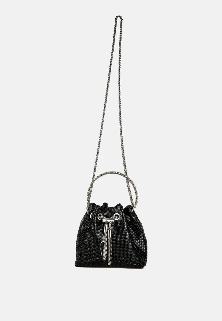 Round Handle Rhinestone Bucket Bag By RAG