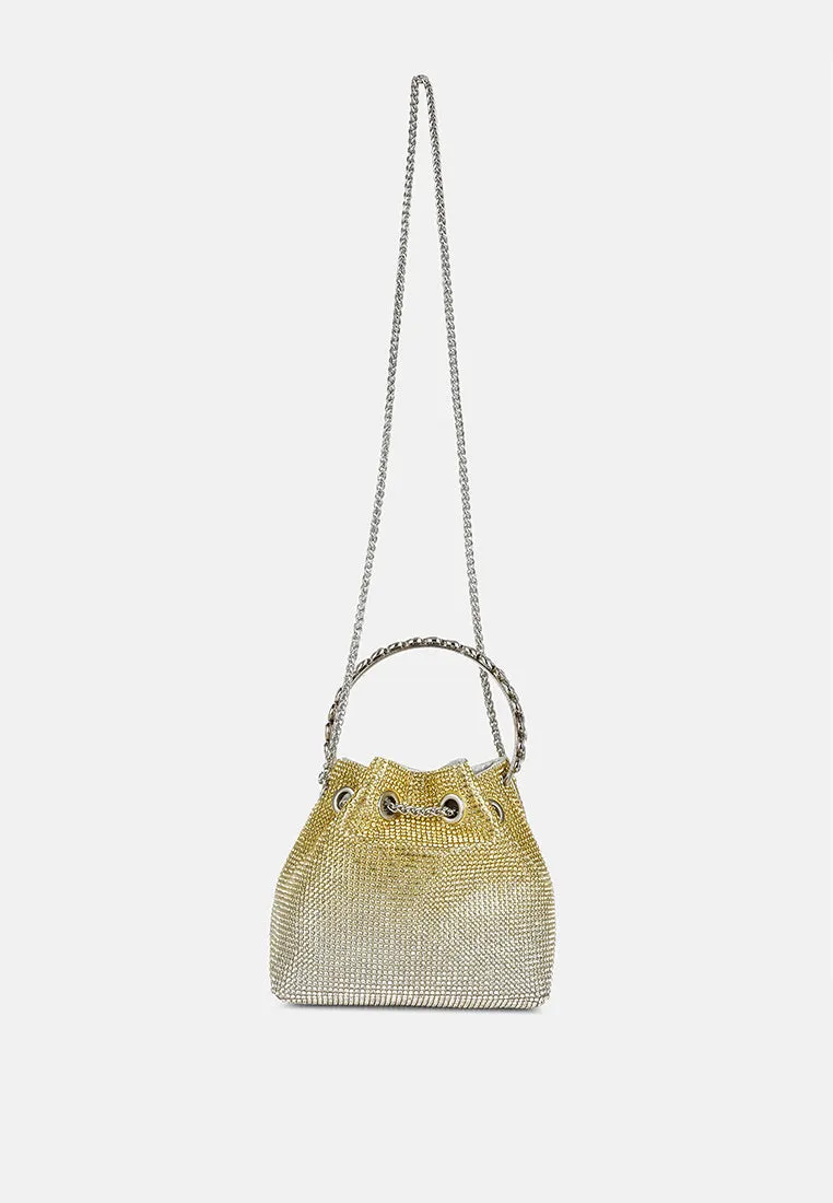 Round Handle Rhinestone Bucket Bag By RAG