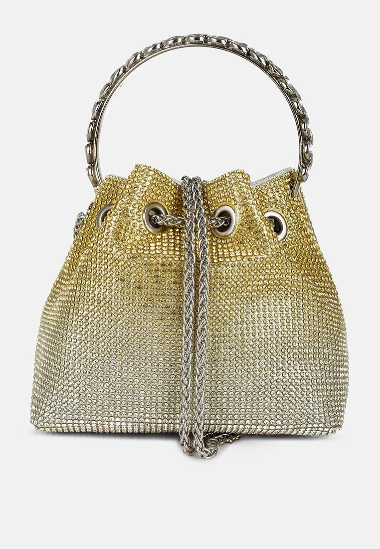 Round Handle Rhinestone Bucket Bag By RAG