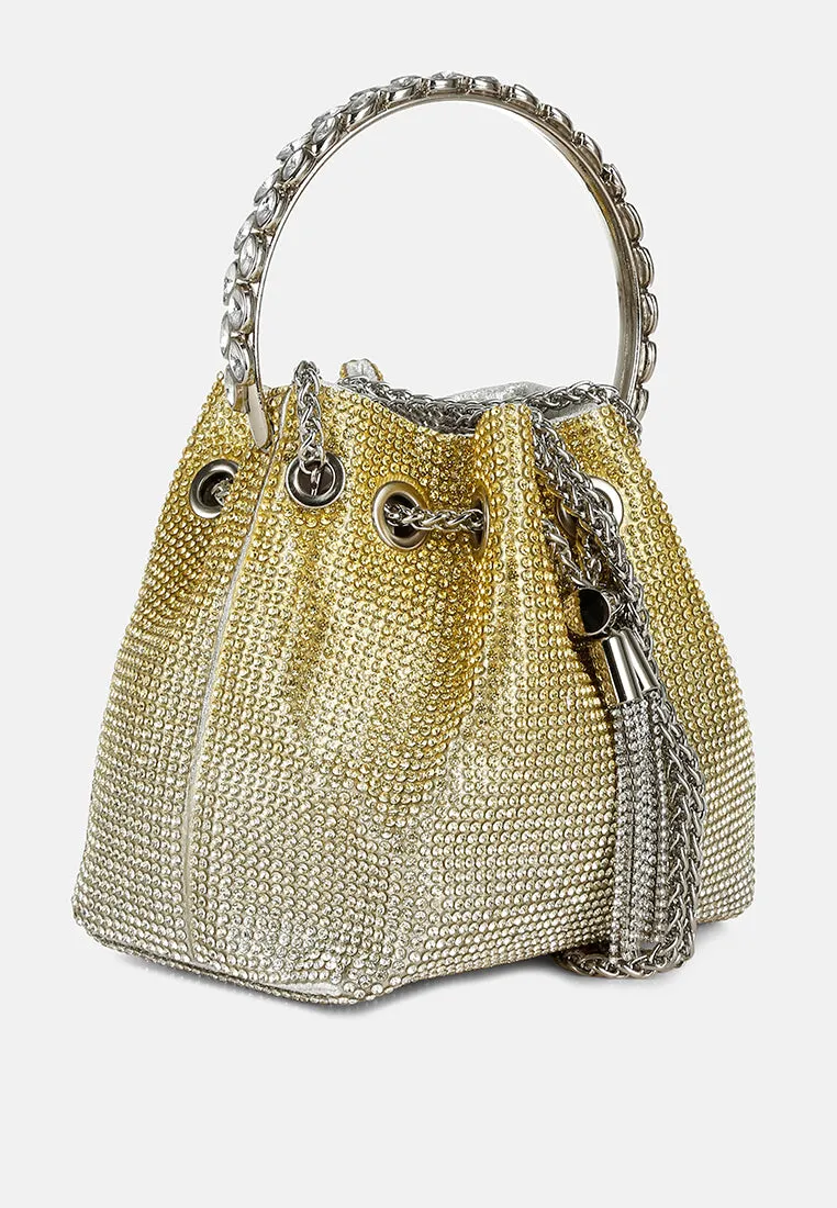 Round Handle Rhinestone Bucket Bag By RAG