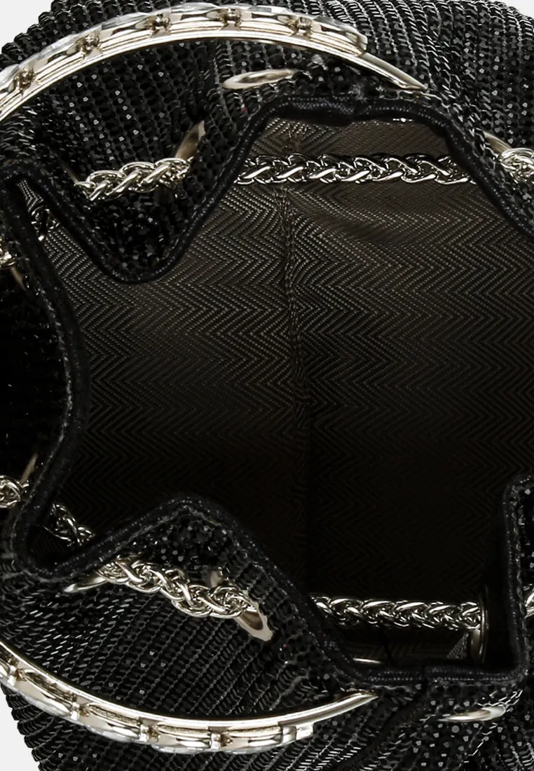 Round Handle Rhinestone Bucket Bag By RAG