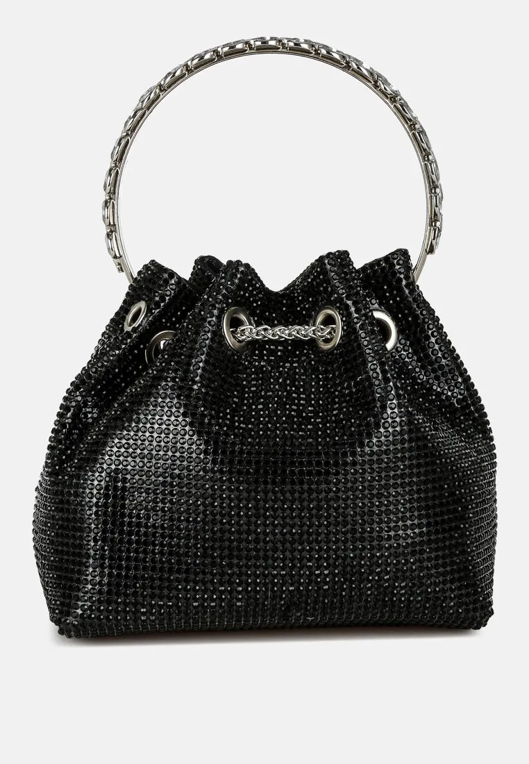 Round Handle Rhinestone Bucket Bag By RAG