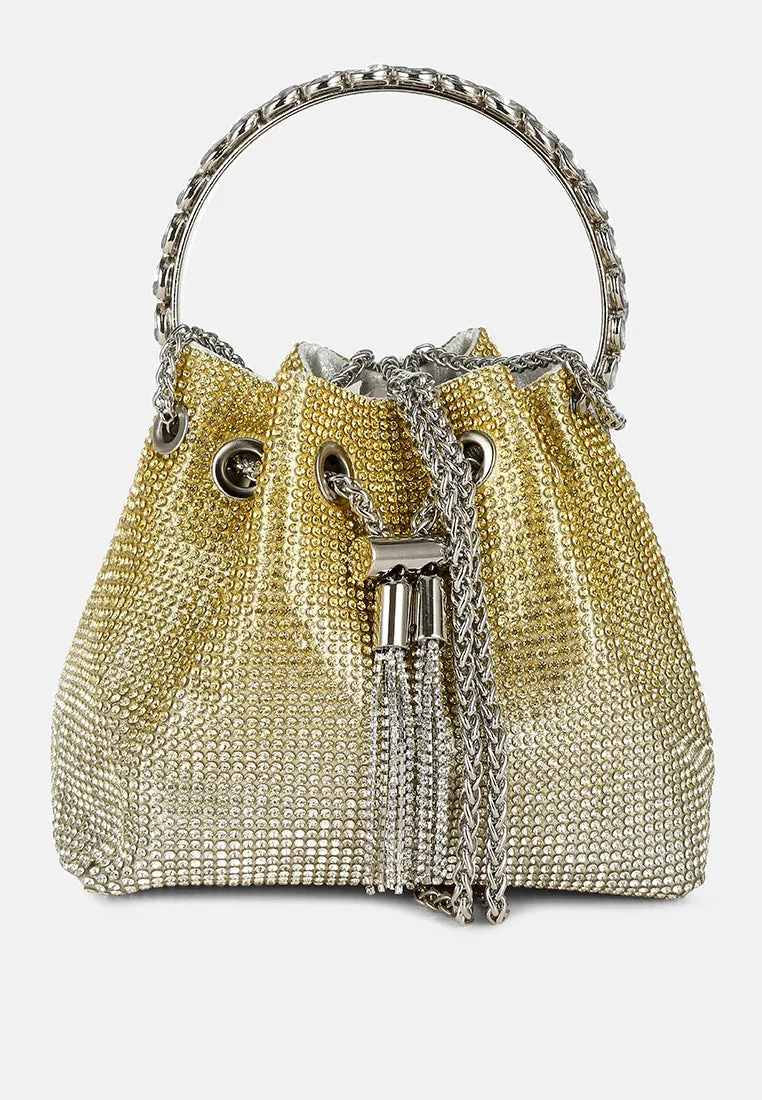Round Handle Rhinestone Bucket Bag By RAG