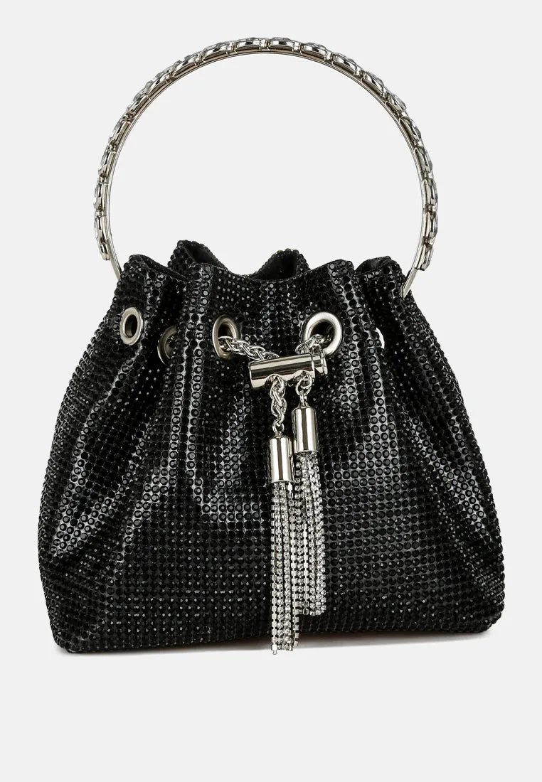 Round Handle Rhinestone Bucket Bag By RAG