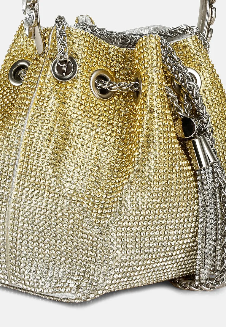Round Handle Rhinestone Bucket Bag By RAG