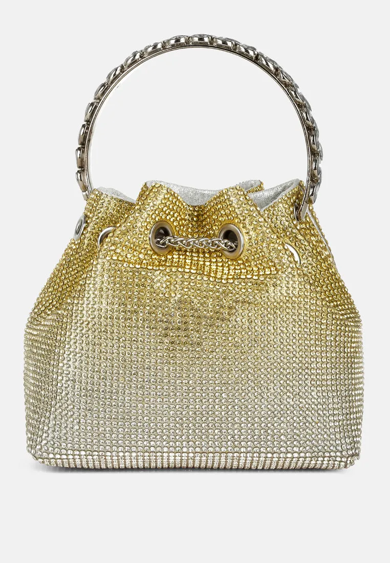 Round Handle Rhinestone Bucket Bag By RUW