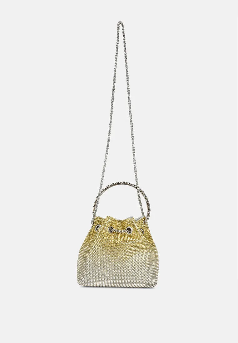 Round Handle Rhinestone Bucket Bag By RUW