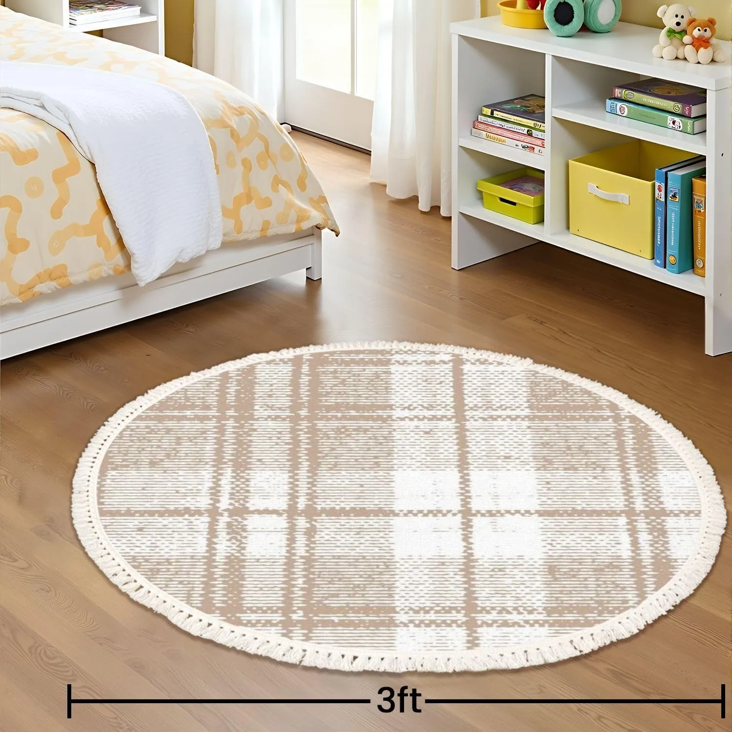 Round Rugs Camel Beige Trend Seamless Lines Plaid Washed Texture Seamless Pattern Boho Area Rug Linen and Cotton Carpet Meditation Rug Washable Hallway Runner Mat Accent Rug for Bedroom Nursery 3ft