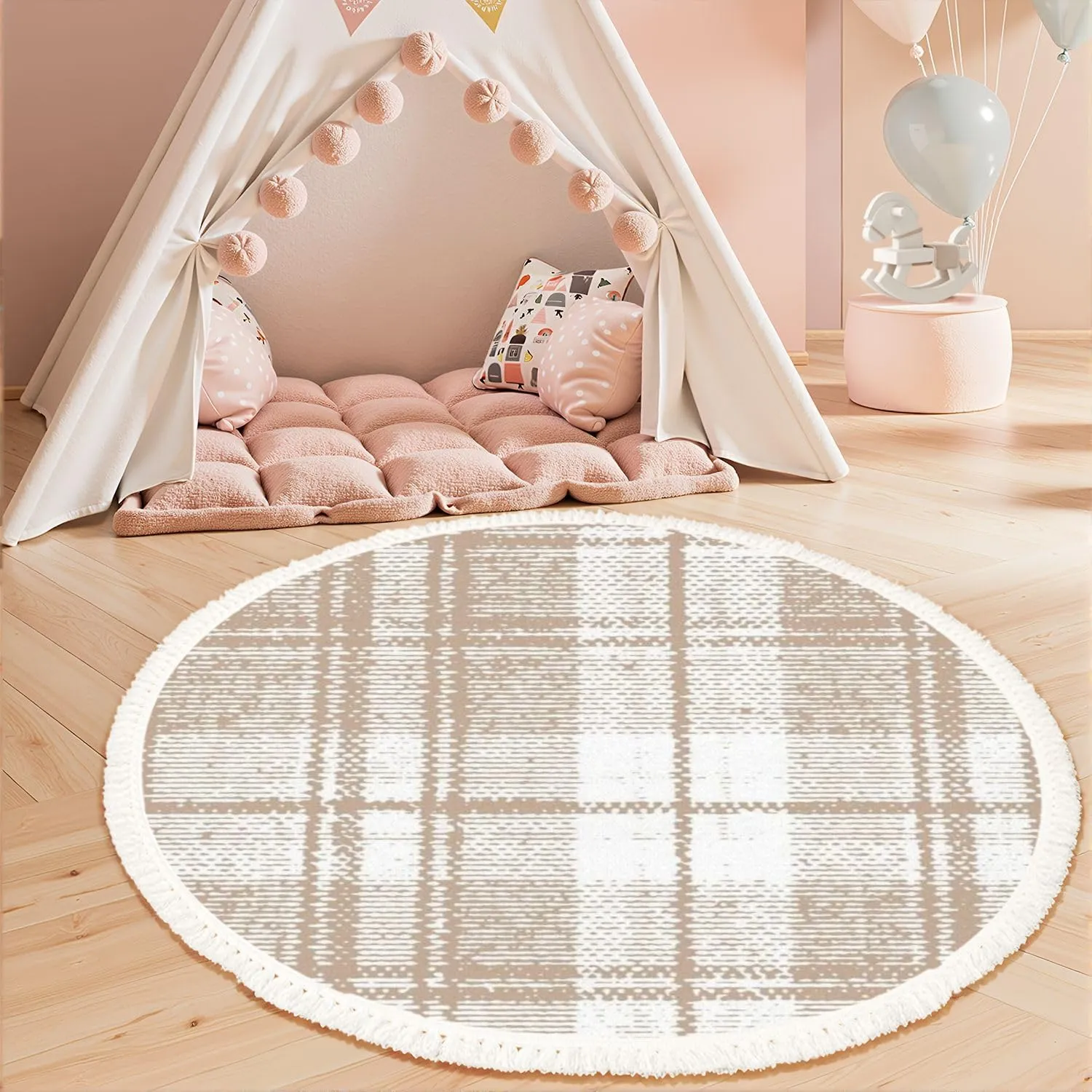 Round Rugs Camel Beige Trend Seamless Lines Plaid Washed Texture Seamless Pattern Boho Area Rug Linen and Cotton Carpet Meditation Rug Washable Hallway Runner Mat Accent Rug for Bedroom Nursery 3ft